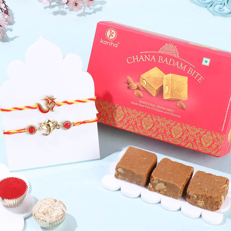 Divine Om N Ganesha Rakhis With Chana Badam Barfi