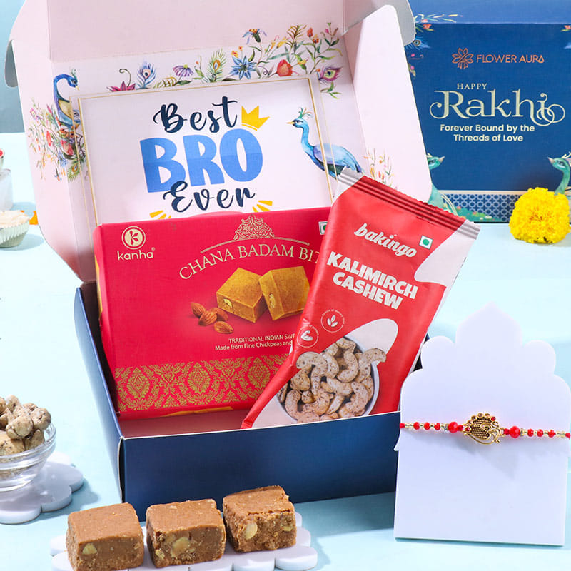 Divine Om Rakhi With Cashews N Chana Badam Burfi