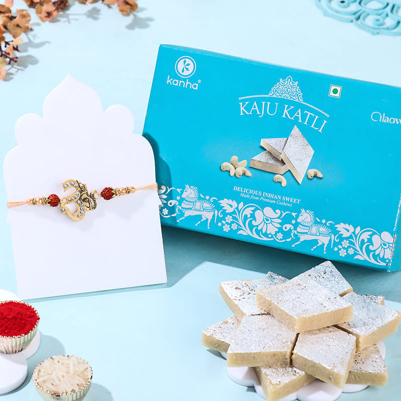 Divine Om Rakhi With Kaju Katli