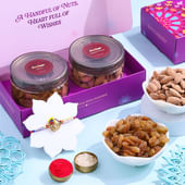 Divine Peacock Rakhi With Almond Raisin Treats