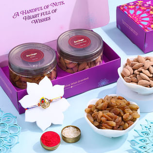 Divine Peacock Rakhi With Almond Raisin Treats