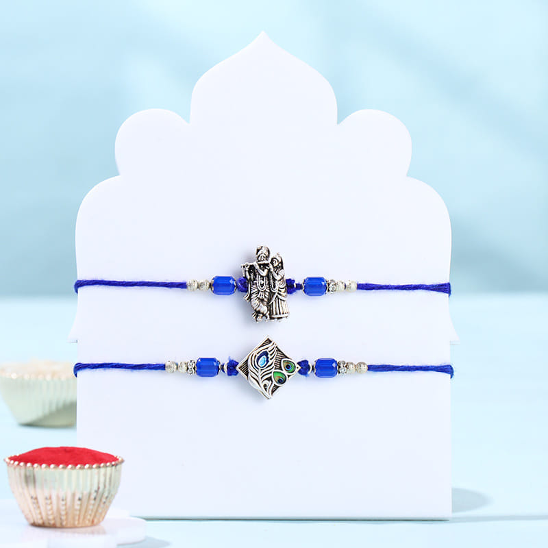 Divine Radha Krishna Rakhi Duo With Rasgulla