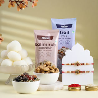 Divine Rakhi Duo With Snacks Hamper Rasgulla