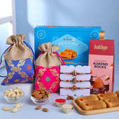 Set of 3 Divine Rakhi with Sweet And Nutty Delights Gift Box