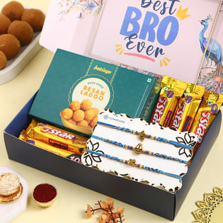 Divine Rakhi Trio N Sweet Bites Hamper