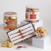 Divine Rakhi Trio With Choco Rocks N Cookie