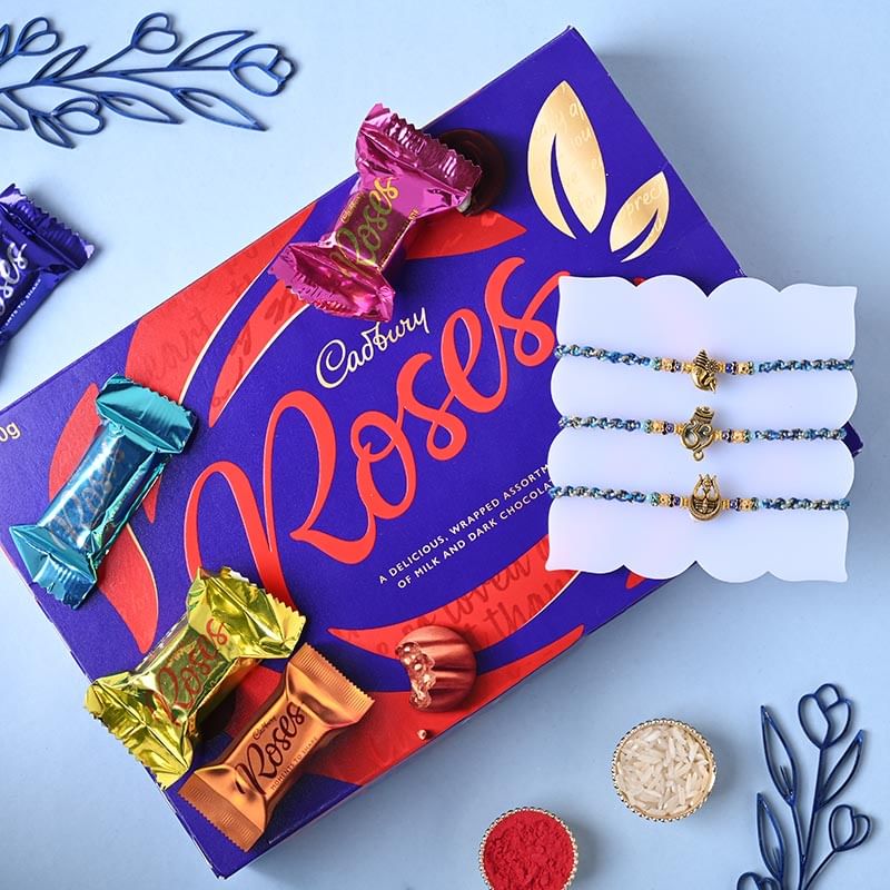 Set of 3 Divine Rakhi With Chocolates