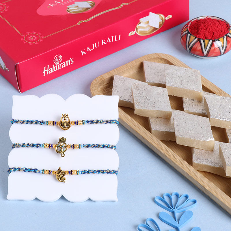 Set of 3 Divine Rakhi With Kaju Katli