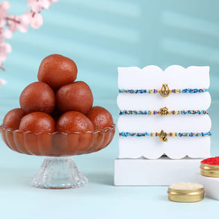 Divine Rakhi Trio With Syrupy Gulab Jamuns-UAE