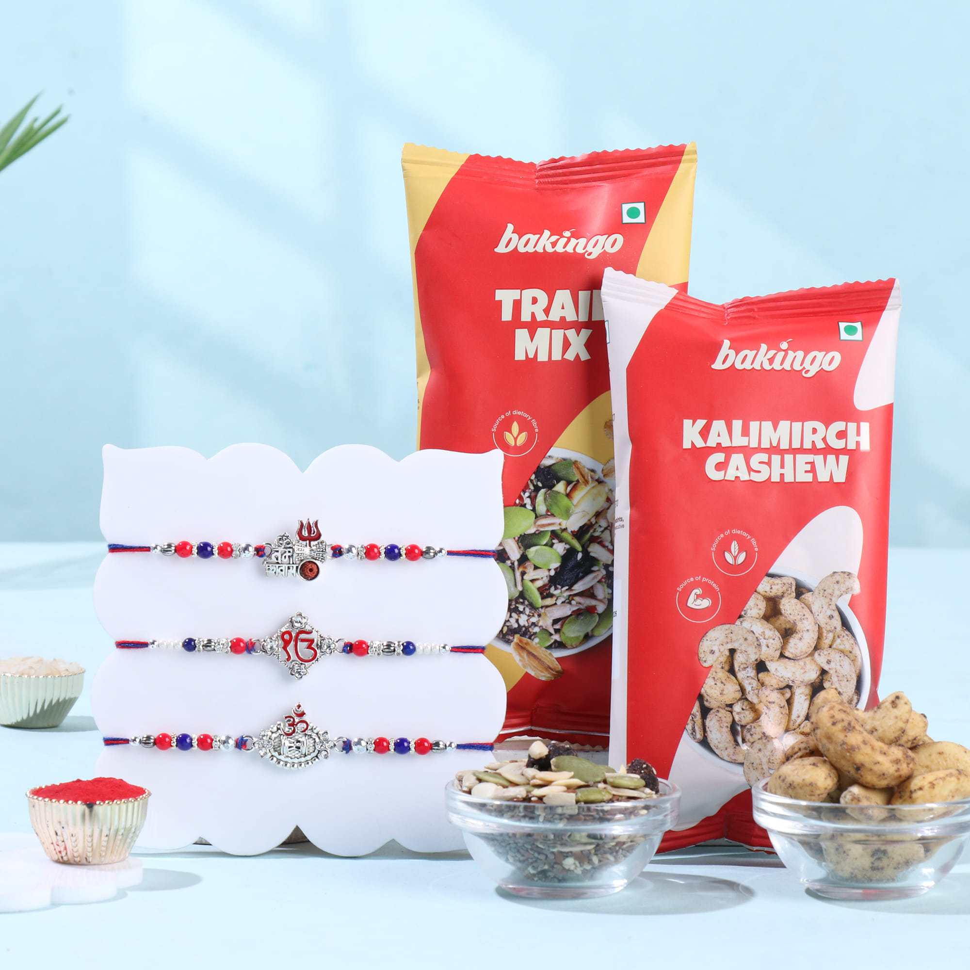 Divine Rakhi Trio With Trail Mix N Cashews