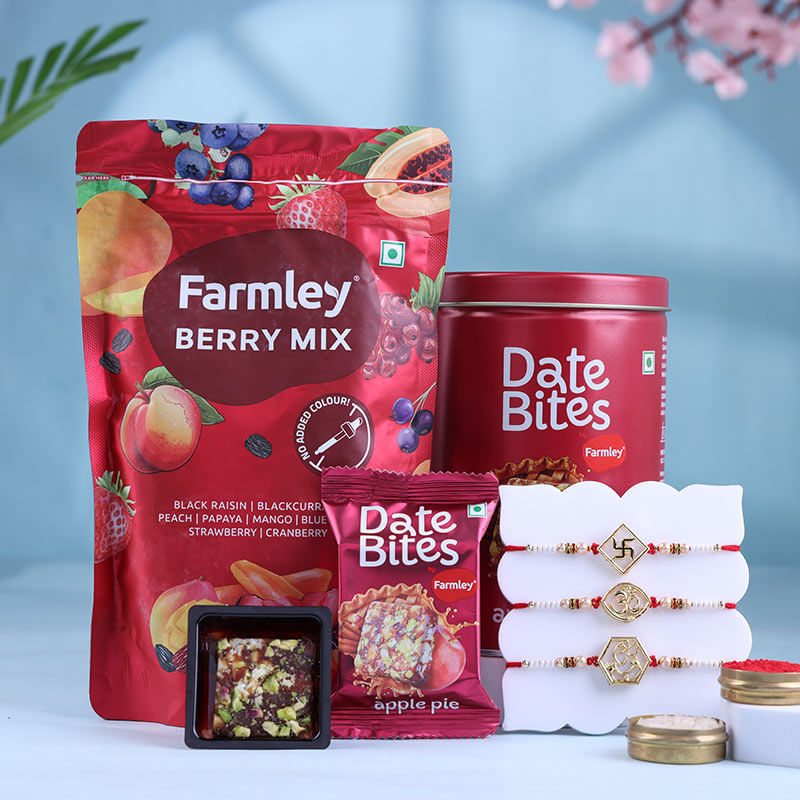 Divine Rakhis Trio N Fruity Treats Hamper