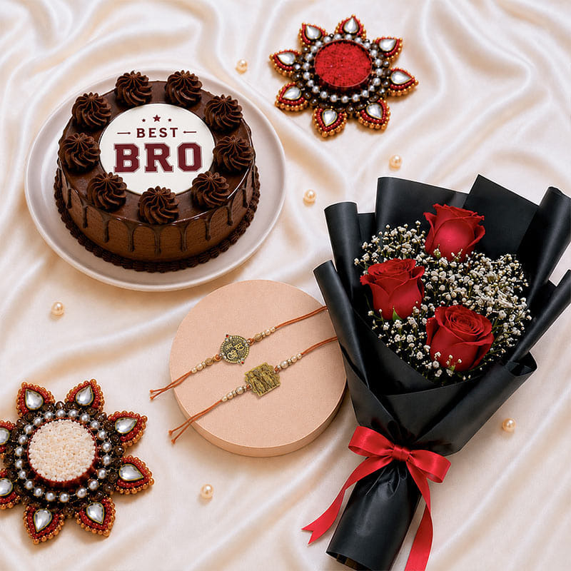 Divine Ram Lakshman Rakhi With Chocolate Cake N Roses