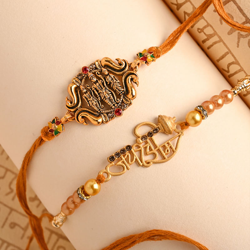 Divine Ram Rakhi Combo: Set of 2 Designer Rakhi 