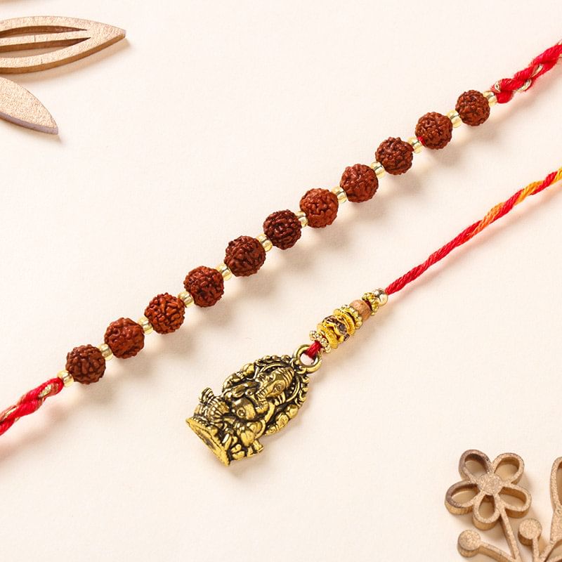 Divine Rudraksh And Ganesha Bhaiya Bhabhi Rakhi Set