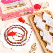 Divine Rudraksha Bracelet Rakhi With Kaju Katli