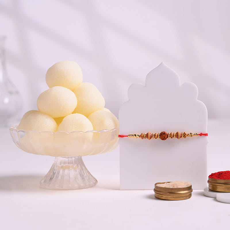 Divine Rudraksha Mauli Rakhi With Rasgulla