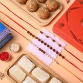Divine Rudraksha Mauli Rakhis With Kesar Pedha N Laddoo