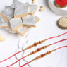 Divine Rudraksha Rakhi Trio With Kaju Katli