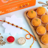 Divine Rudraksha Rakhi With Motichoor Ladoo