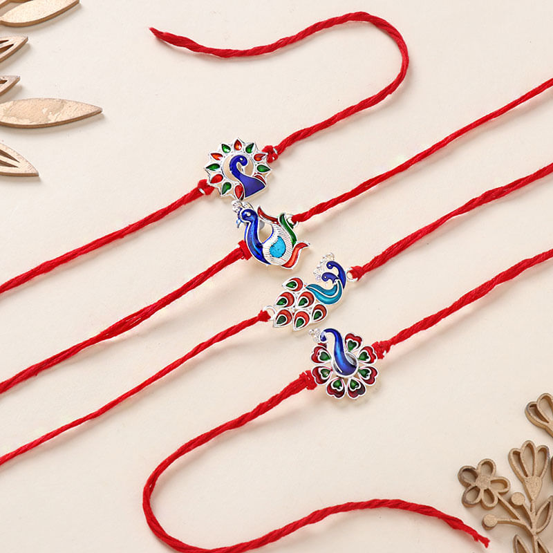 Divine Set Of Four Peacock Rakhis