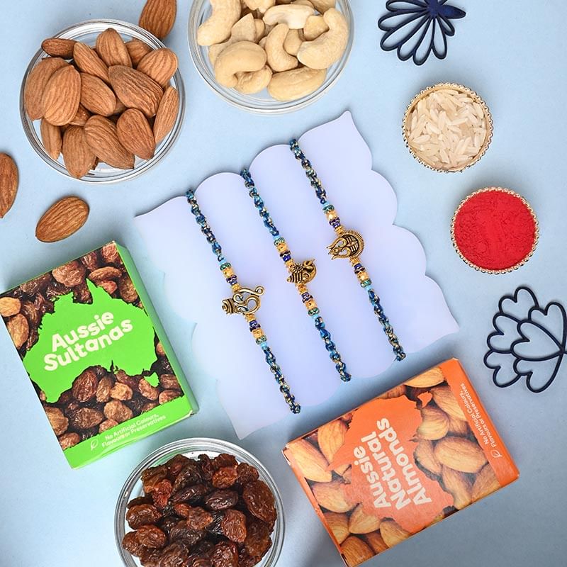 Divine Set Of Three Rakhis With Nuts