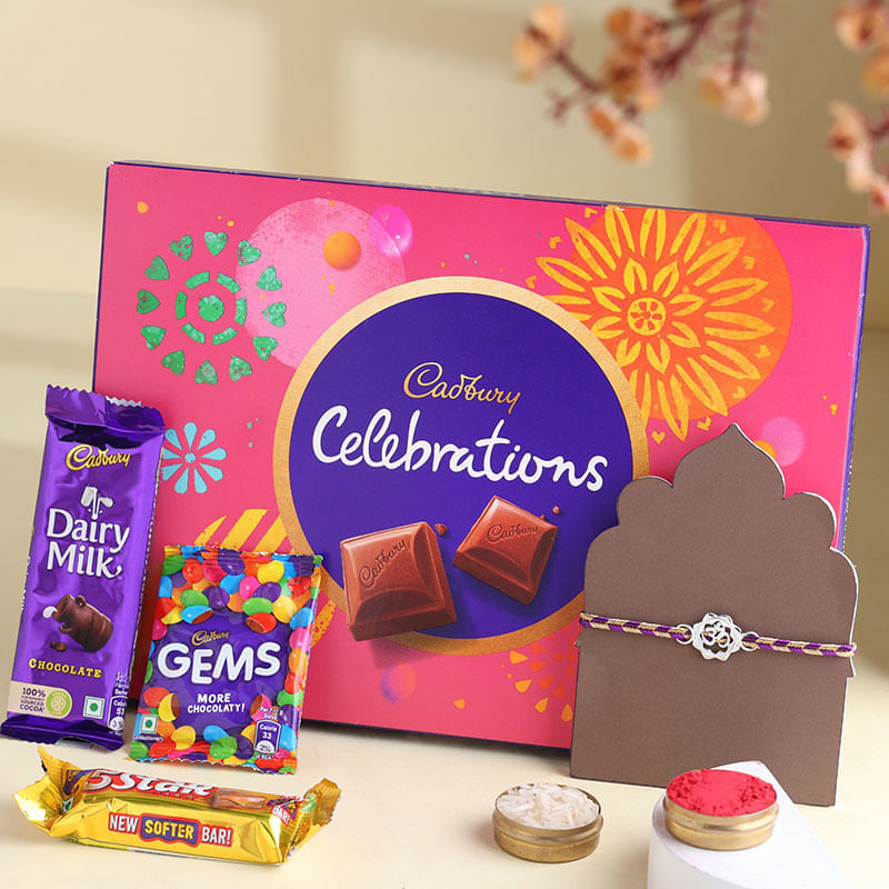 Divine Silver Om Rakhi With Chocolate Box
