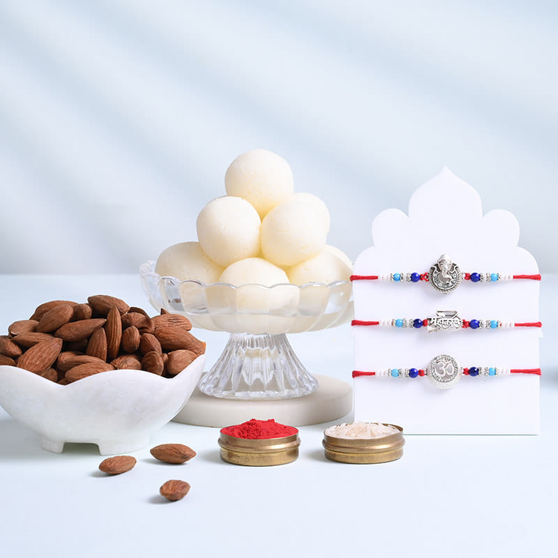 Divine Silver Rakhi Trio