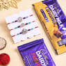 Three Divine Silver Rakhis With Cadbury Bars