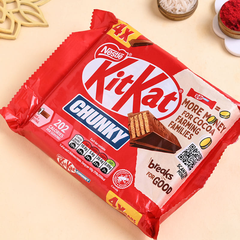 Divine Silver Rakhi Trio With Kitkats