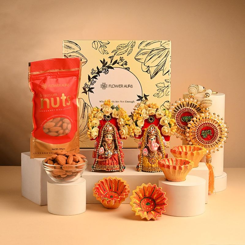 Send Diwali Delights With Laxmi Ganesha Idols N Almonds Online