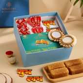 Diwali Sweet Box with Diyas, Swastik & Charan Paduka