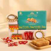 Diwali Sweet Box with Diyas, Swastik & Charan Paduka