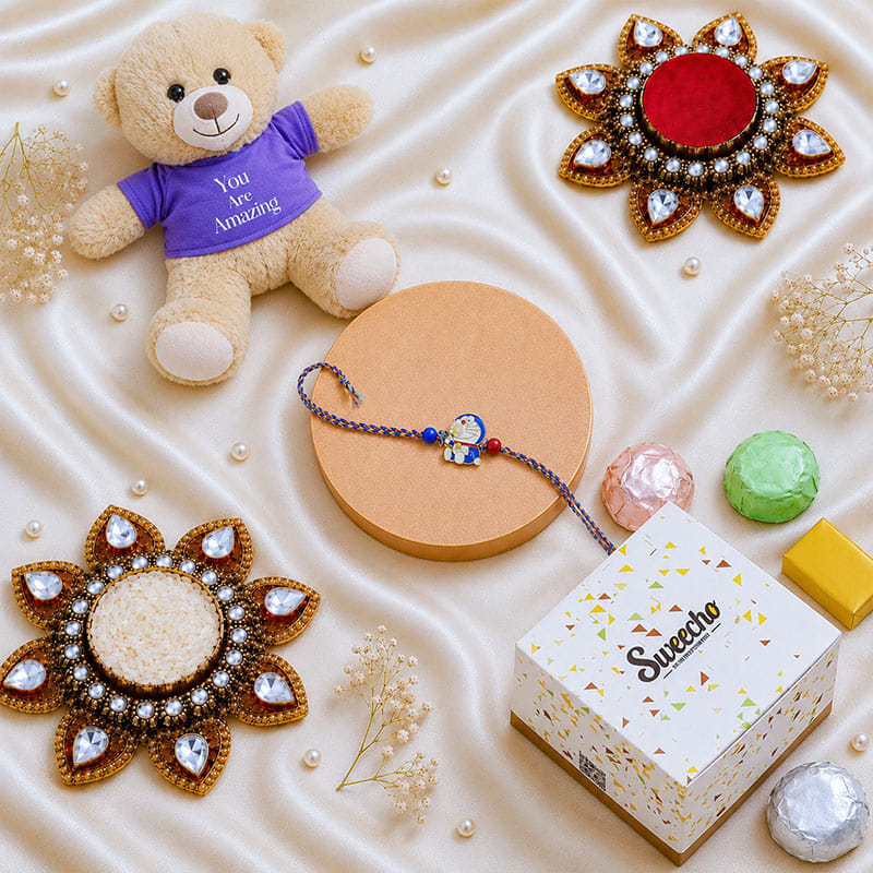 Doraemon Rakhi With Teddy N Chocolates
