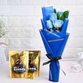 Dreamy Blue Roses With Chocolates