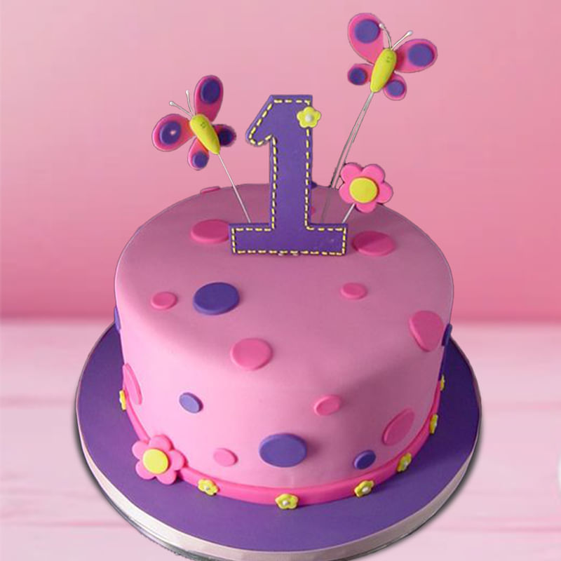 Dreamy Pink Fondant Cake for 1 Year Baby