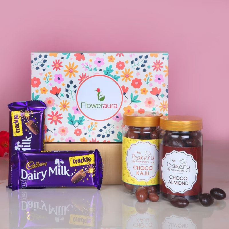 Dreamy Sweets rakhi gift hamper with choclate and raisins