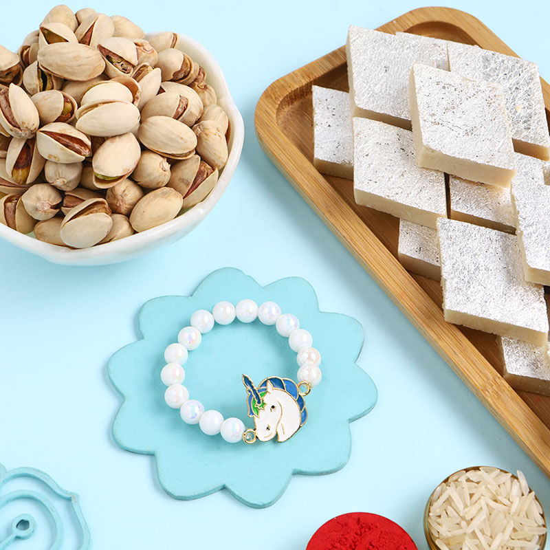 Dreamy Unicorn Rakhi With Kaju Katli N Nuts