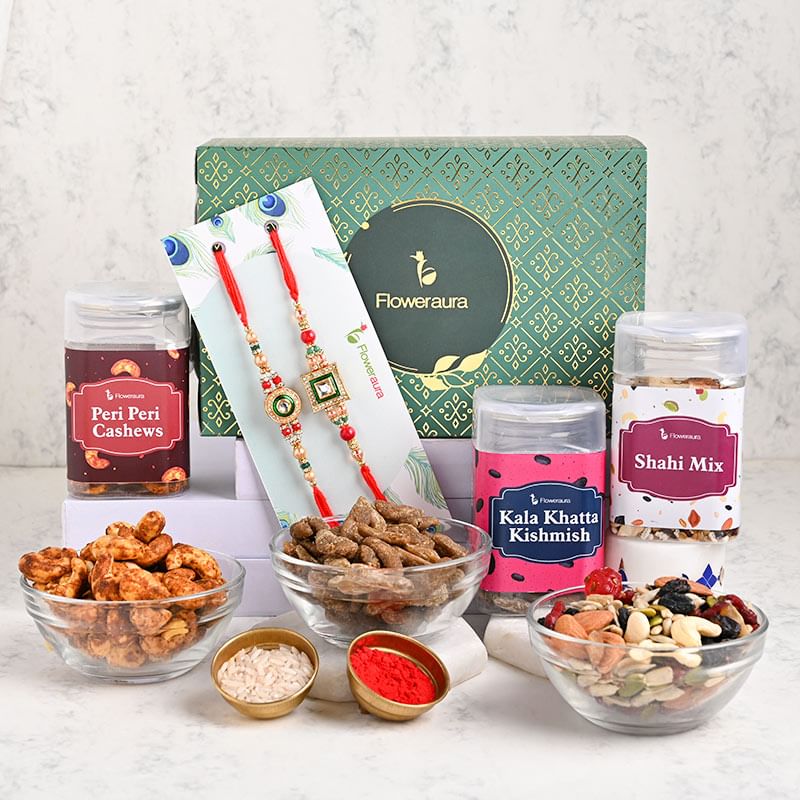 Dual Fun Signature Box - Send this 2 Fancy Rakhi Hamper Online for Brother