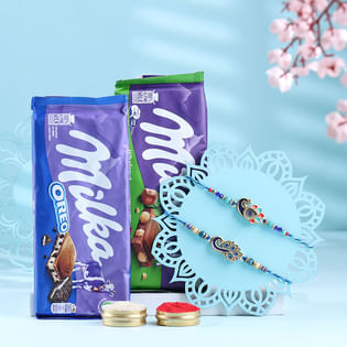 Dual Peacock Designer Rakhis N Choco Treats 