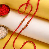 Buy Rudraksh Rakhi For Brother Online - Dual Rudraksha Handwoven Red Thread Rakhis