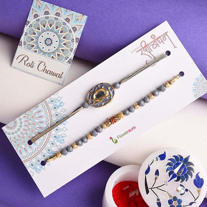 Order Duo Grey Beads Rakhi Online - Pearl Rakhi