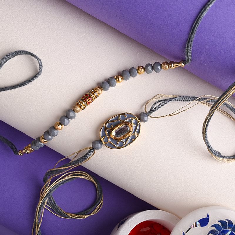 Designer Duo Grey Beads Rakhi Online - Pearl Rakhi