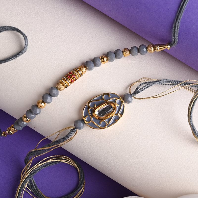 Send Designer Duo Grey Beads Rakhi Online - Pearl Rakhi