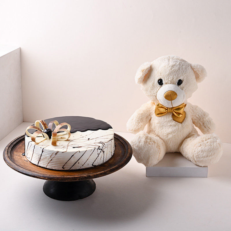 Eggless Choco Vanilla Cake With Pristine Teddy