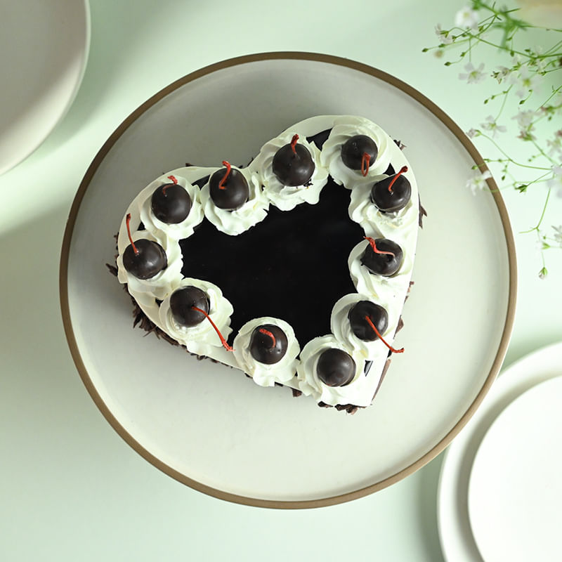 Heart Shaped Eggless Black Forest Cake - Cake for Happy New Year