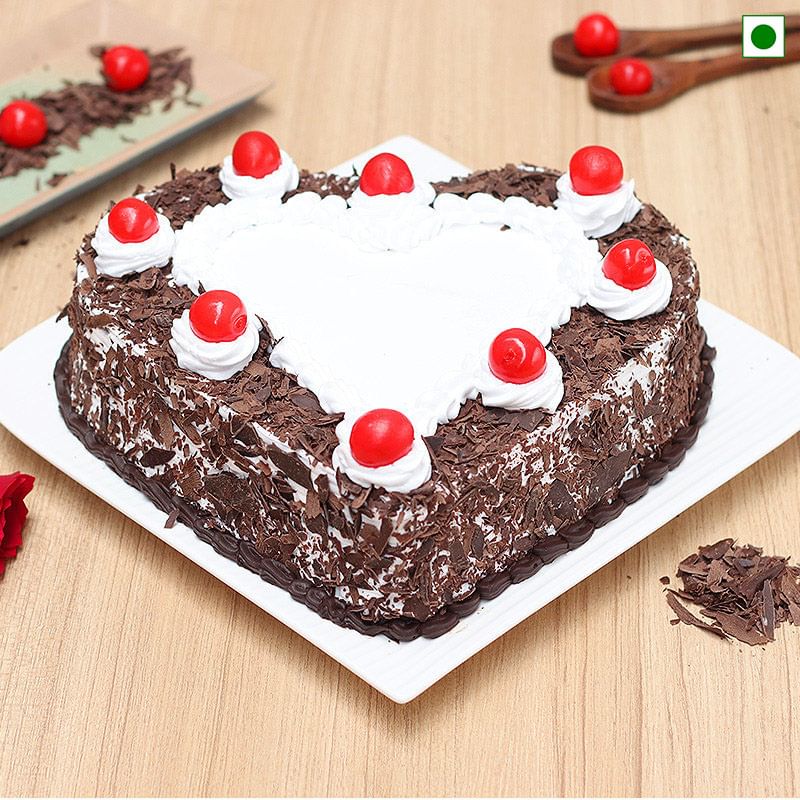 Heart Shaped Eggless Black Forest Cake