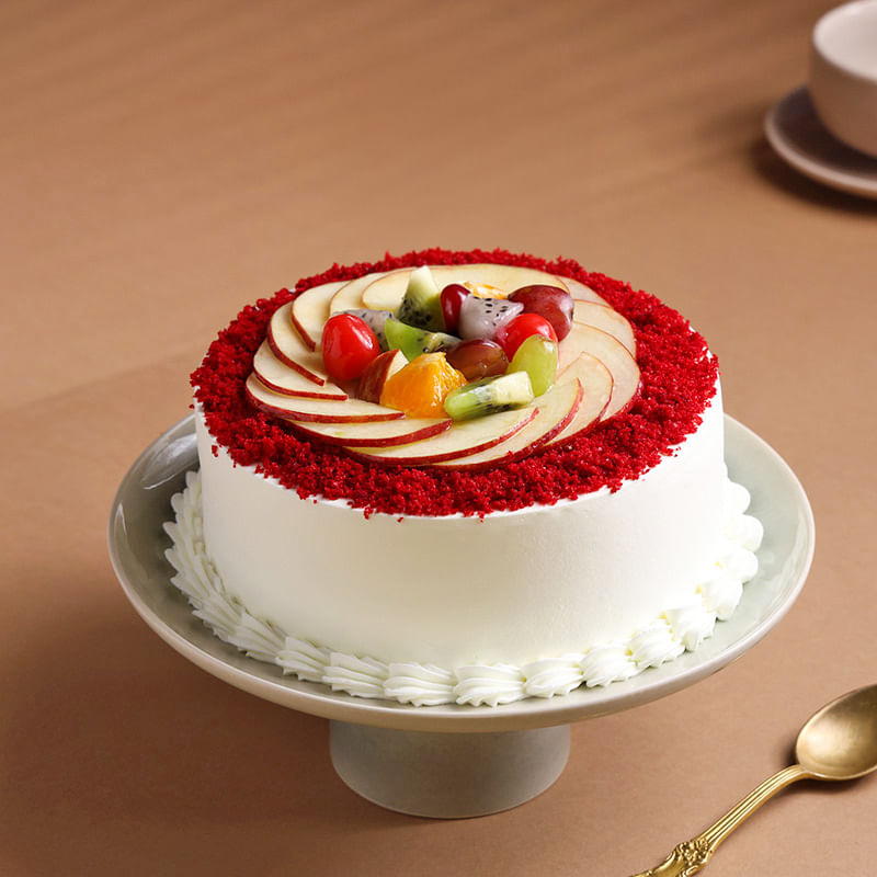Eggless Red Velvet Fruit Cake