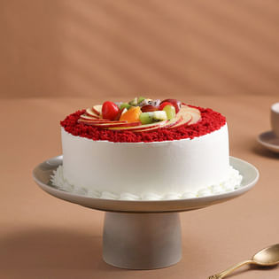 Top View eggless Red Velvet Fruit Cake - Natures Love