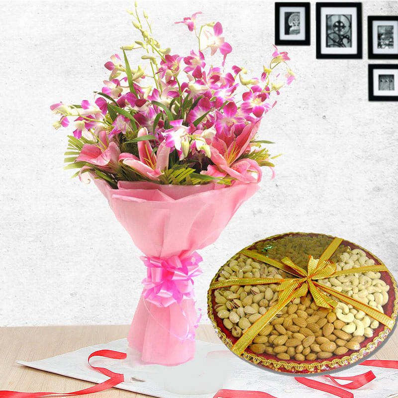 Flowers and Dry Fruits Perfect Combo Gift