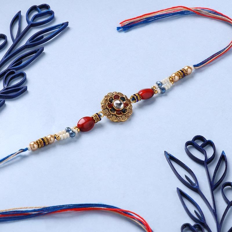 Pearl And Bead Kundan Rakhi